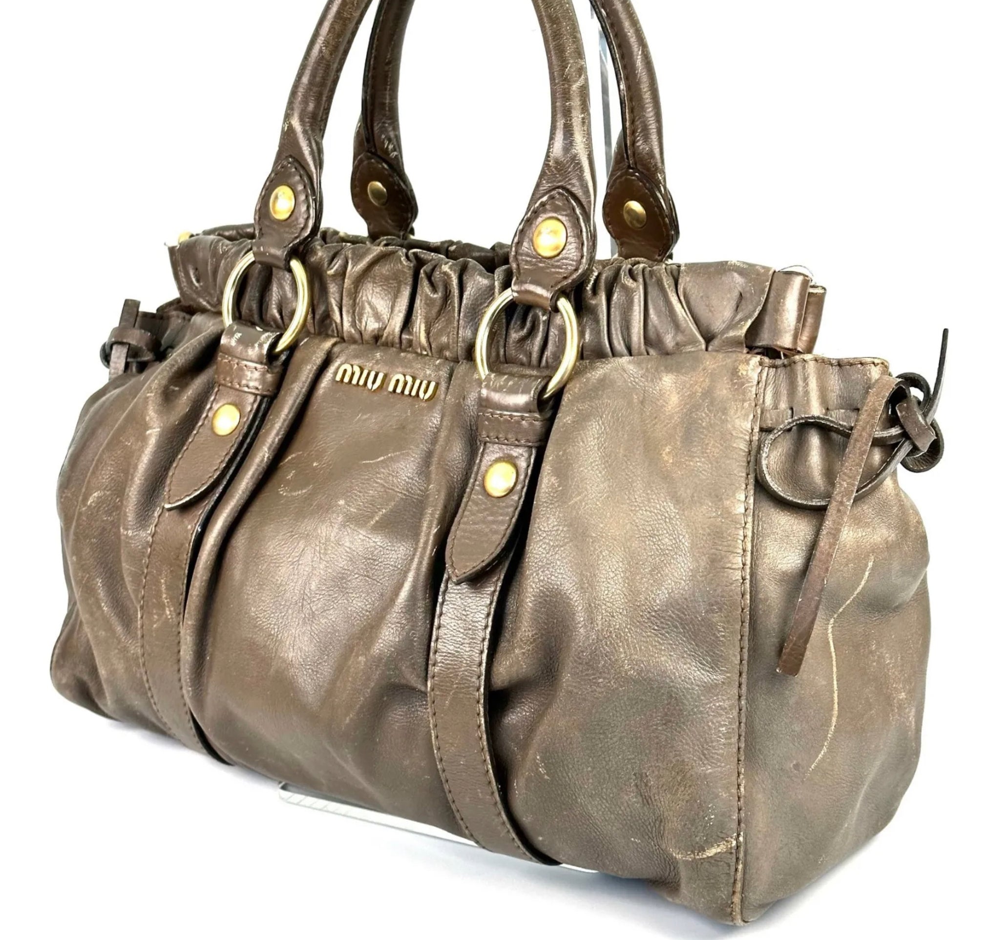流行り の ブランド  Miu bag leather brown Miu バッグ